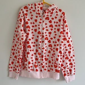 Poppers Girl's Hooded Sweatshirt Hearts Print Sz 9-10Y